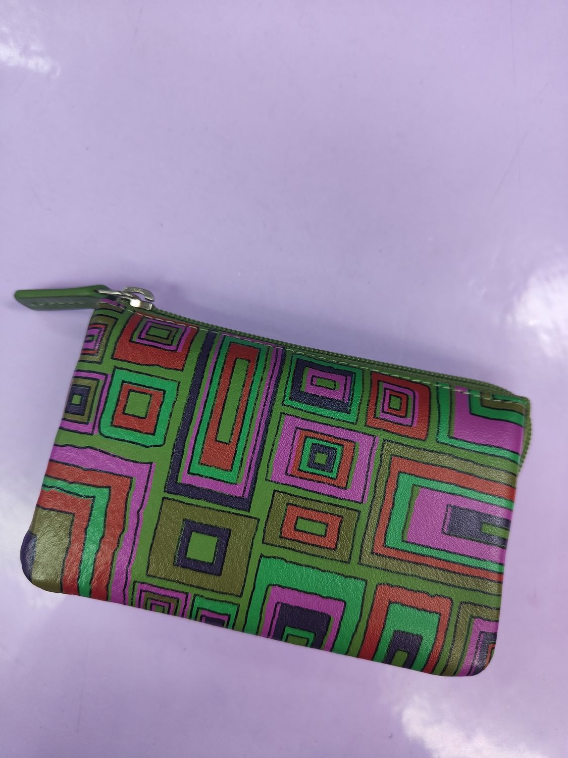 MONEDERO TRIPLE CUADROS MULTICOLOR PORTAMONEDAS TRES COMPARTIMENTOS PIEL BELMONTE 