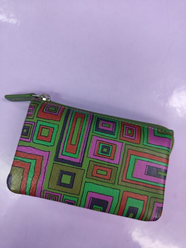 MONEDERO TRIPLE CUADROS MULTICOLOR PORTAMONEDAS TRES COMPARTIMENTOS PIEL BELMONTE 