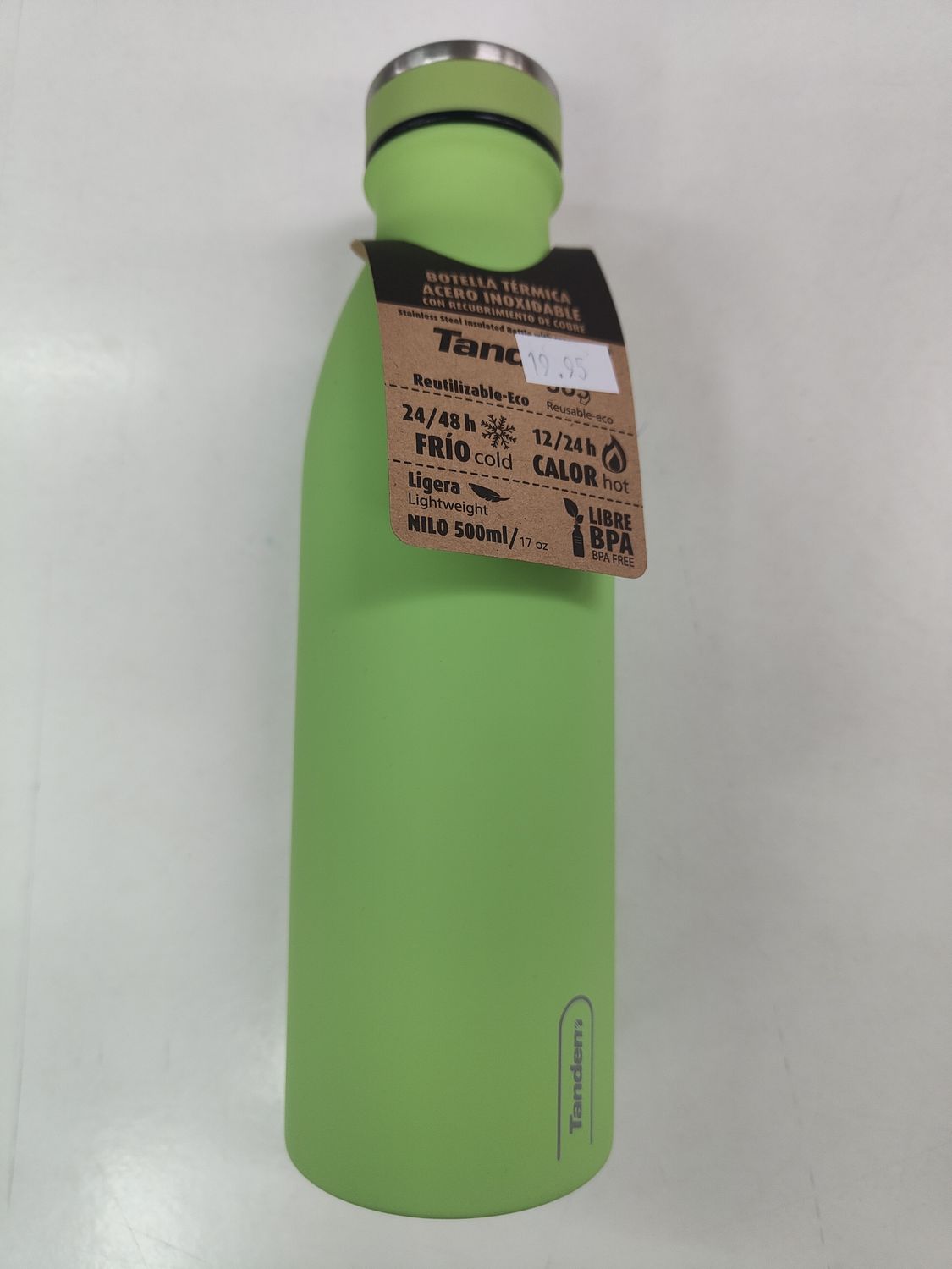 BOTELLA TERMICA VERDE MANZANA 500ML TANDEM ACERO INOXIDABLE ENGOMADA 