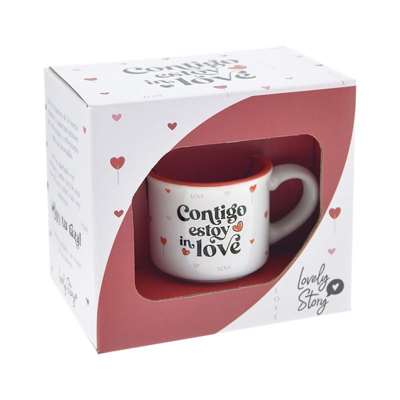 TAZA MINI AMOR CONTIGO ESTOY IN LOVE LOVELY STORY TACITA ROMÁNTICA SAN VALENTÍN 