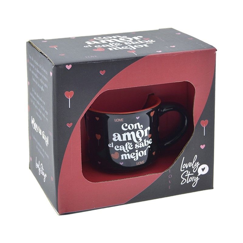 TAZA MINI ROMÁNTICA CON AMOR EL CAFÉ SABE MEJOR LOVELY STORY TACITA ENAMORADOS SAN VALENTÍN 