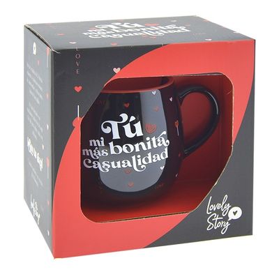 TAZA OVALADA ROMÁNTICA 400 ML LOVELY STORY AMOR CORAZÓN LOVE AMOR ENAMORADOS SAN VALENTÍN 