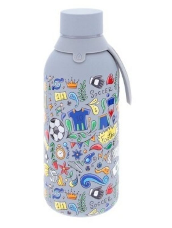 BOTELLA TÉRMICA 500 ml FÚTBOL ACERO INOXIDABLE FOOTBAL GRIS DIBUJOS Aurea 