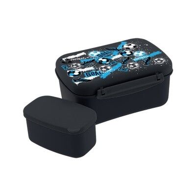 FIAMBRERA LUNCH BOX FUTBOL NEGRO CON TAPA REFRIGERANTE TUPPER CON CAJITA INTERIOR CONTENEDOR DE ALIMENTOS con enfriador 