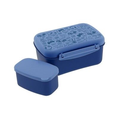 FIAMBRERA LUNCH BOX PLAY CON TAPA REFRIGERANTE TUPPER CON CAJITA INTERIOR GAMERS AZUL  con enfriador basquet 