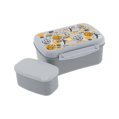 FIAMBRERA LUNCH BOX BÁSQUET CON TAPA REFRIGERANTE TUPPER CON CAJITA INTERIOR BALONCESTO BASKET GRIS con enfriador basquet 