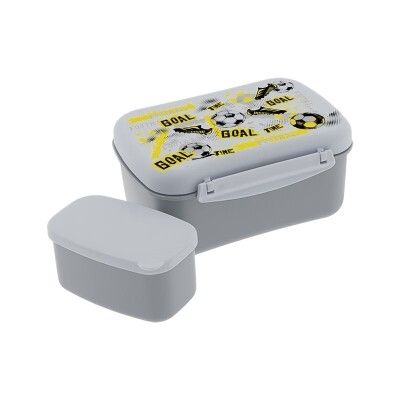 FIAMBRERA LUNCH BOX FUTBOL GRIS CON TAPA REFRIGERANTE TUPPER CON CAJITA INTERIOR CONTENEDOR DE ALIMENTOS con enfriador 