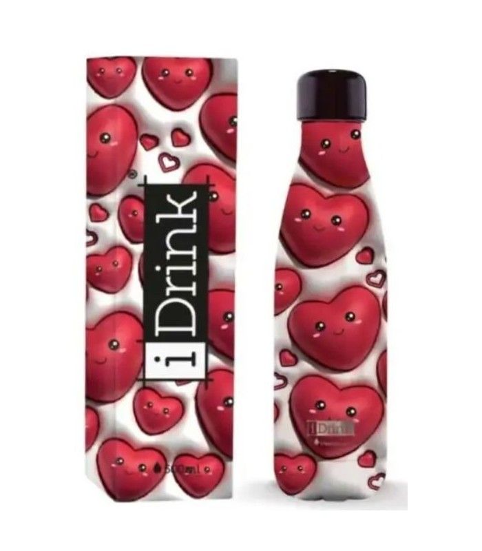BOTELLA TÉRMICA CORAZONES 3D 500 ml acero inoxidable ENAMORADOS ROMÁNTICO corazón SAN VALENTÍN LOVE AMOR CORAZÓN 