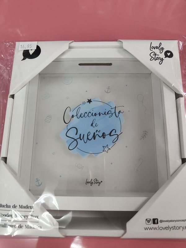 HUCHA DE MADERA FRASES COLECCIONISTA DE SUEÑOS LOVELY STORY 