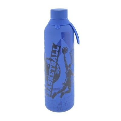 BOTELLA TÉRMICA BÁSQUET 710ml AZUL ACERO INOXIDABLE BALONCESTO BASKET AUREA ENGOMADA Y CON ASA basquet 
