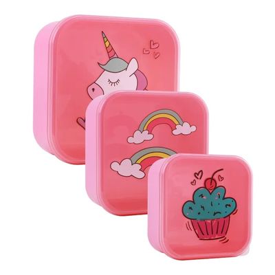 FIAMBRERA I DRINK UNICORNIO SET DE 3 PORTA ALIMENTOS ESCOLAR 