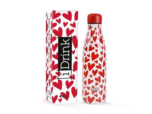BOTELLA TÉRMICA CORAZONES I DRINK 500 ML ACERO INOXIDABLE ROMÁNTICA ENAMORADOS SAN VALENTÍN CORAZÓN 