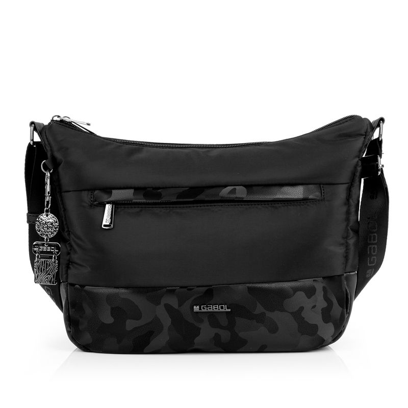 BOLSO BANDOLERA MUJER GABOL NEGRO CON CAMUFLAJE 2 CREMALLERAS