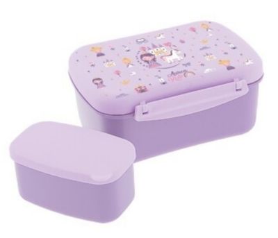 FIAMBRERA LUNCH BOX LILA MAGIC KINGDOM CON TAPA REFRIGERANTE TUPPER CON CAJITA INTERIOR con enfriador 