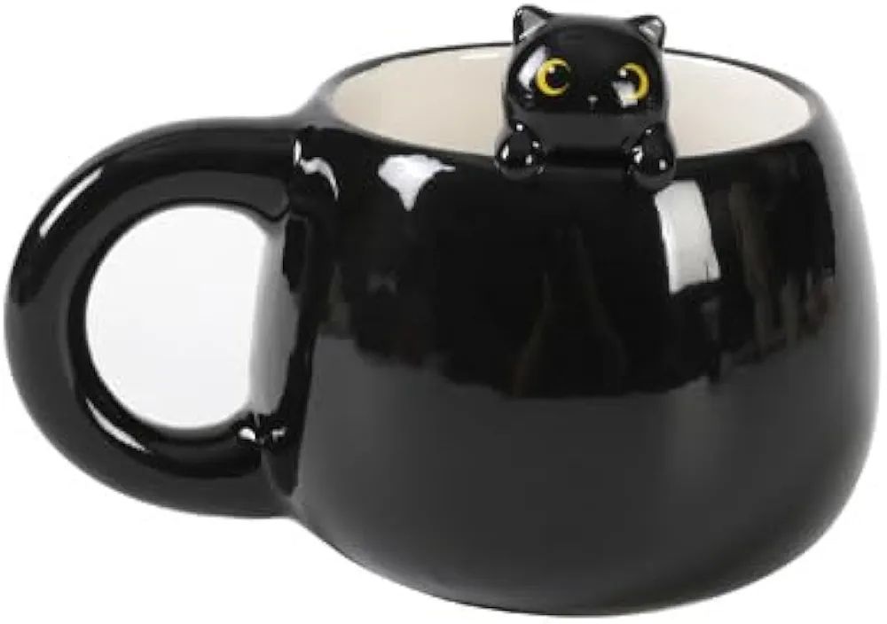 TAZA CON CHARM GATO NEGRO 470 ML MUG TAZÓN CERÁMICA 