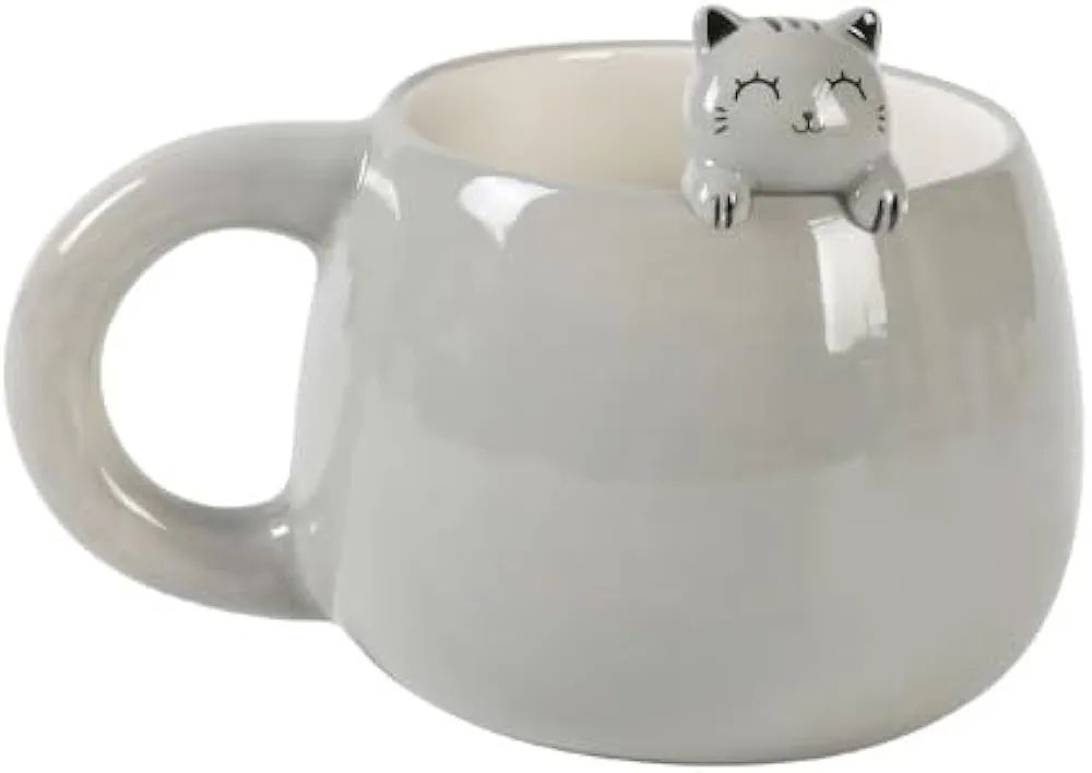 TAZA CON CHARM GATO GRIS 470 ML MUG TAZÓN CERÁMICA I TOTAL 