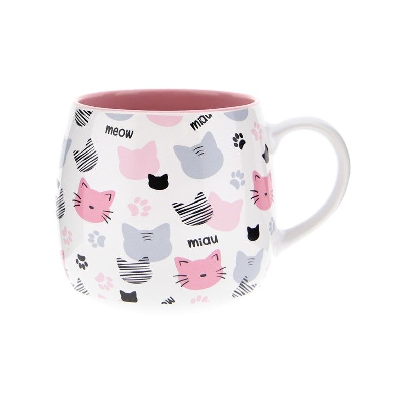 TAZA OVALADA GATOS MIAU LOVELY STORY GATITOS BLANCO