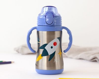 BOTELLA TÉRMICA COHETE ENTRENAMIENTO KIOKIDS 280 ML ACERO INOXIDABLE CON ASAS 