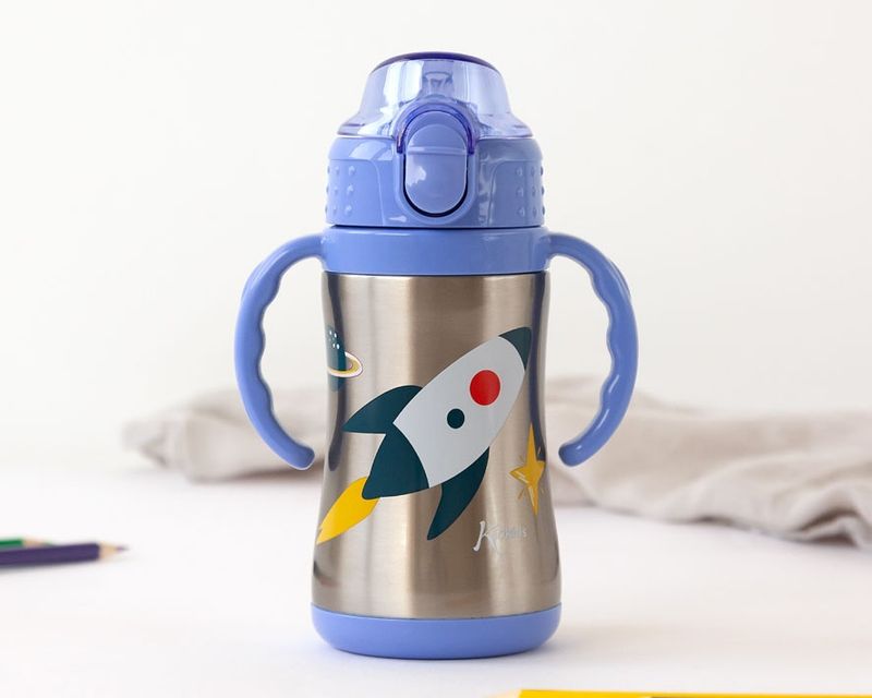 BOTELLA TÉRMICA COHETE ENTRENAMIENTO KIOKIDS 280 ML ACERO INOXIDABLE CON ASAS 