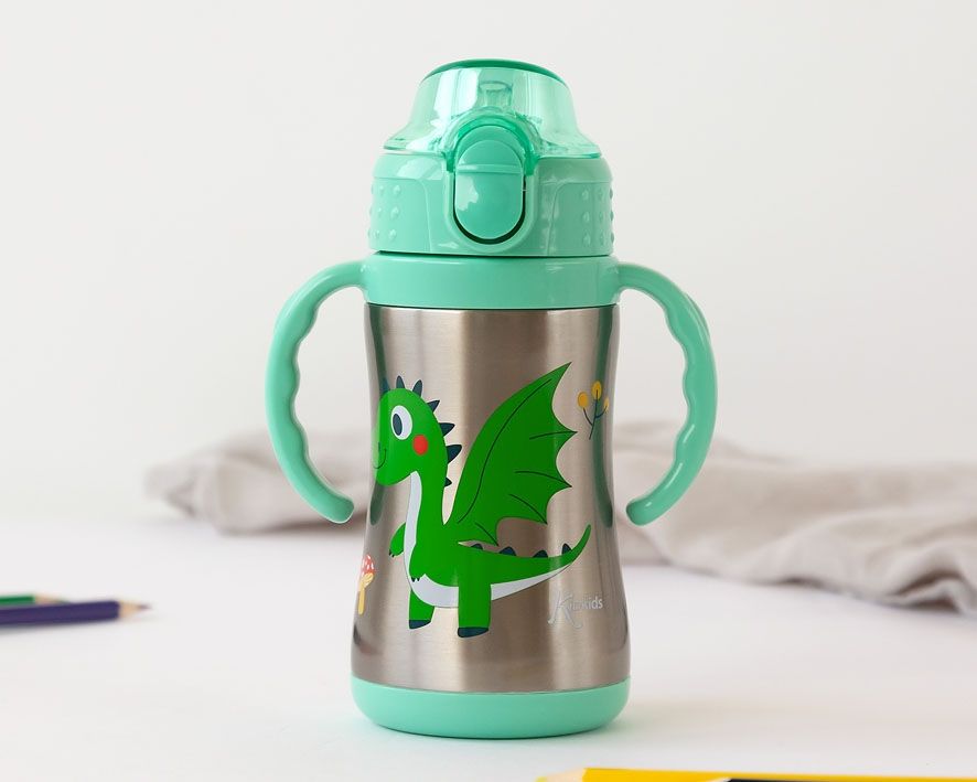 BOTELLA TÉRMICA ENTRENAMIENTO DRAGÓN KIOKIDS INFANTIL 280 ML ACERO INOXIDABLE CON ASAS 