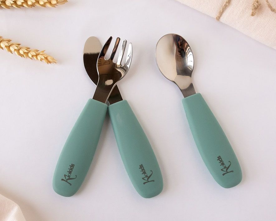 CUBIERTOS BEBÉ KIOKIDS ACERO INOXIDABLE/SILICONA Verde 