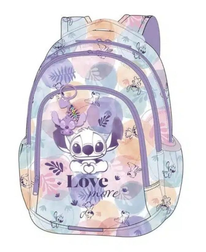MOCHILA ESCOLAR STITCH PASTEL  BIBAK adaptable a carro