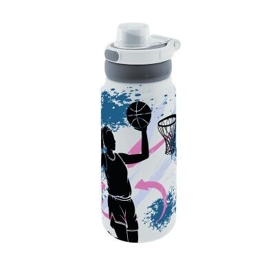 BOTELLA TÉRMICA SPORT BÁSQUET 750 ML AUREA BALONCESTO blanco ACERO INOXIDABLE 