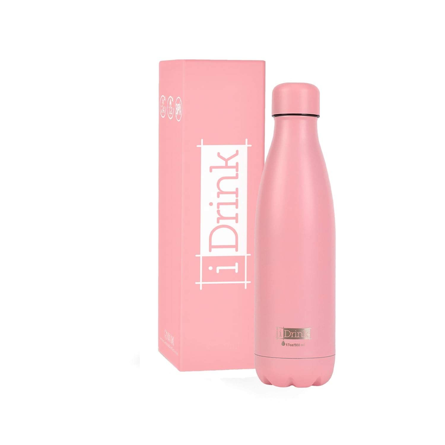 BOTELLA TÉRMICA ROSA PASTEL 1 LITRO I DRINK ACERO INOXIDABLE 