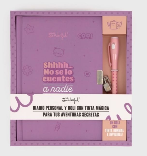 DIARIO SECRETO MR WONDERFUL CON LLAVE Y BOLÍGRAFO TINTA INVISIBLE 