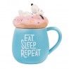 TAZA SNOOPY EAT SLEEP REPEAT DE CERÁMICA CON TAPA  TAZA SNOOPY EAT SLEEP REPEAT DE CERÁMICA CON TAPA