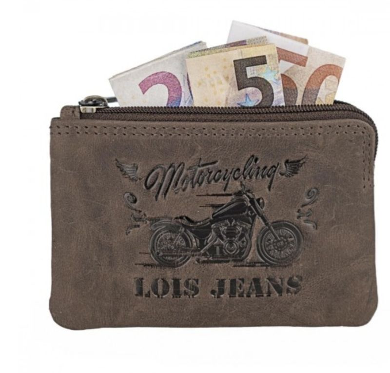 MONEDERO PORTAMONEDAS LOIS PIEL DUBBO marrón decorado MOTO