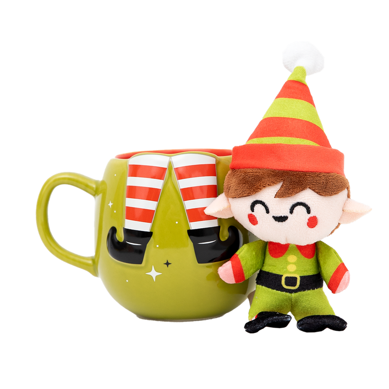 TAZA ELFO MR WONDERFUL CON PELUCHE ELFO NAVIDAD 