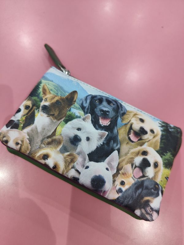 MONEDERO TRIPLE PERROS PORTAMONEDAS PEQUEÑO PIEL BELMONTE VERDE 