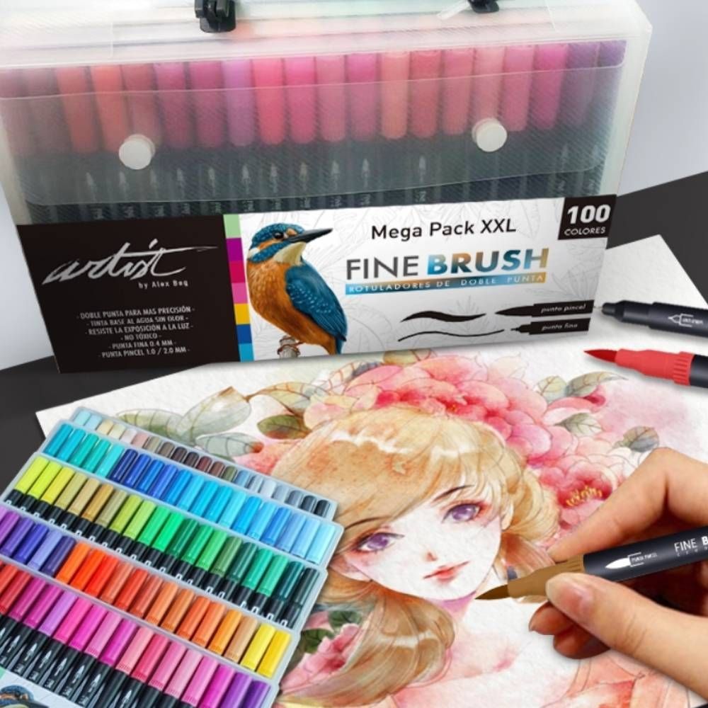ROTULADORES DOBLE PUNTA PINCEL ARTIST MALETÍN 100 COLORES LETTERING ALEX BOG ROTULADORES DOBLE PUNTA PINCEL ARTIST MALETÍN 100 COLORES LETTERING ALEX BOG