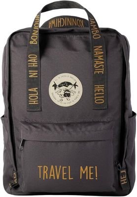 MOCHILA VIAJERA SALUDOS DEL MUNDO INGLES PEPITA VIAJERA VIAJAME GRIS 