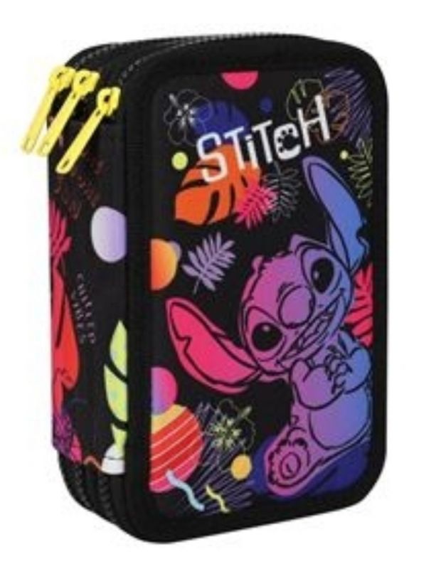 PLUMIER STITCH BLACK TRES CREMALLERAS COOLPACK ESTUCHE TRES PISOS nueva colección negra ESCOLAR