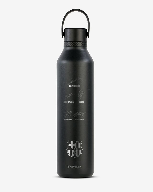 BOTELLA TÉRMICA BARÇA RUNBOTT 1 LITRO FUTBOL CLUB BARCELONA FIRMAS NEGRA ACERO INOXIDABLE Y CERÁMICA 