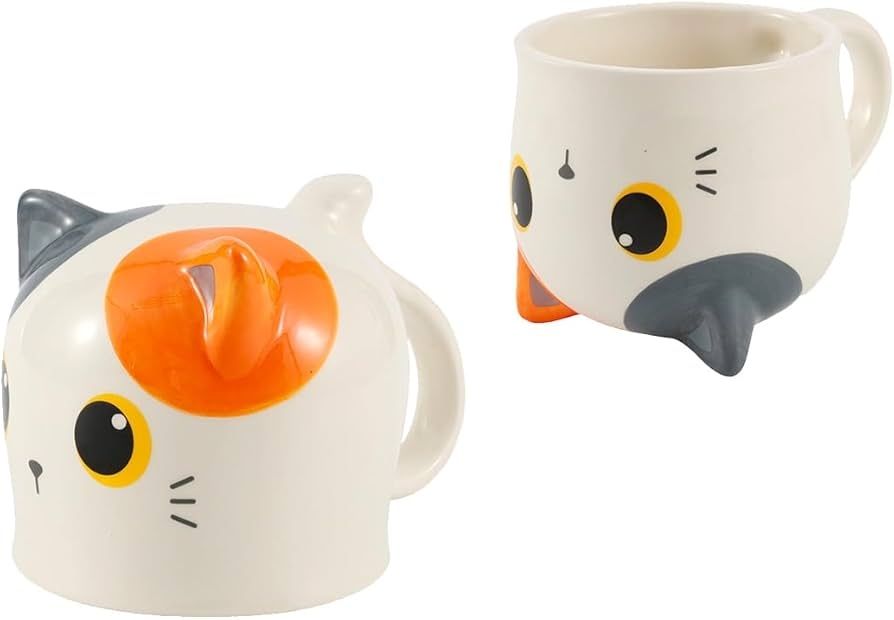 TAZA GATO invertida al revés CATS I TOTAL UP & DOWN FLIP CAT Orange Cat MUG naranja divertida 450 ml