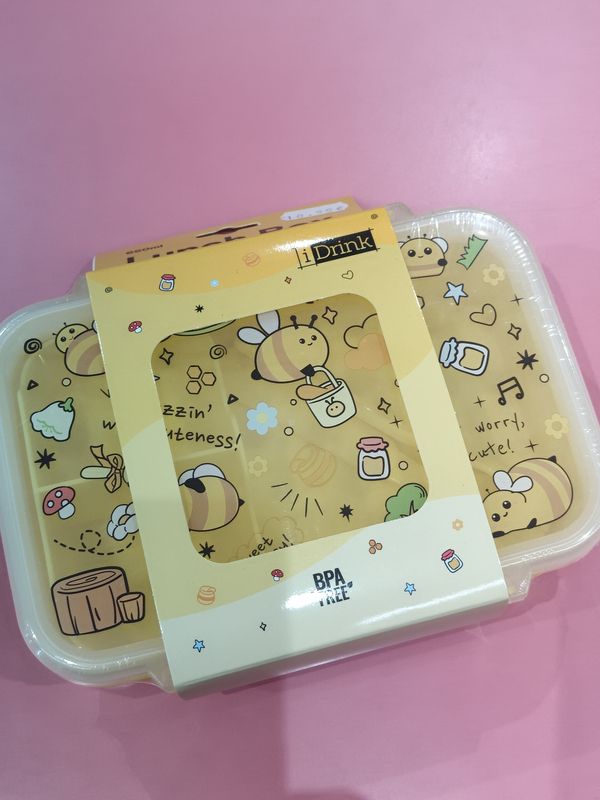 FIAMBRERA I DRINK ABEJAS INFANTIL LUNCH BOX porta alimentos con separador y cubiertos 