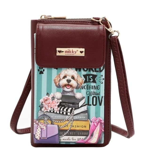 BOLSO BANDOLERA PARA TELÉFONO CON CARTERA PERRO DE NIKKY BAG DE NICOLE LEE MEANT TO LOVE PORTA MÓVIL LIBROS Y PERRITOS REBAJAS 