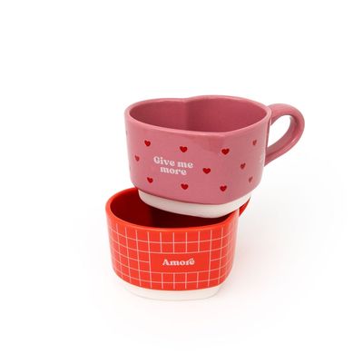 TAZA MR WONDERFUL ROMÁNTICAS SET DE DOS MUG FORMA CORAZÓN ESPECIAL SAN VALENTÍN 