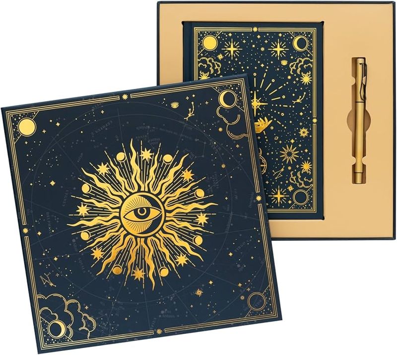 CUADERNO PREMIUM ASTRAL CON BOLÍGRAFO EN CAJA REGALO LIBRETA ASTROS 