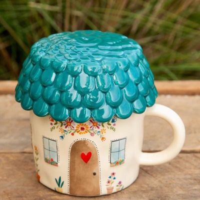 TAZA CASITA CERÁMICA NATURAL LIFE LIDDED MUG CUP OF COZY COTTAGE TAZA CASITA CERÁMICA NATURAL LIFE LIDDED MUG CUP OF COZY COTTAGE