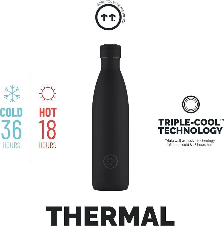 BOTELLA TÉRMICA 750 ML NEGRO COOL BOTTLES ACERO INOXIDABLE 