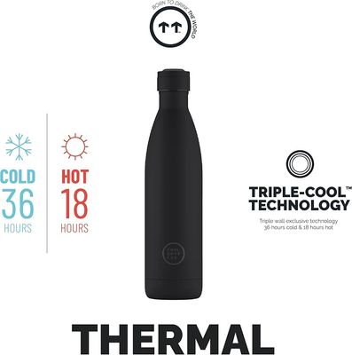 BOTELLA TÉRMICA 750 ML NEGRO COOL BOTTLES ACERO INOXIDABLE 