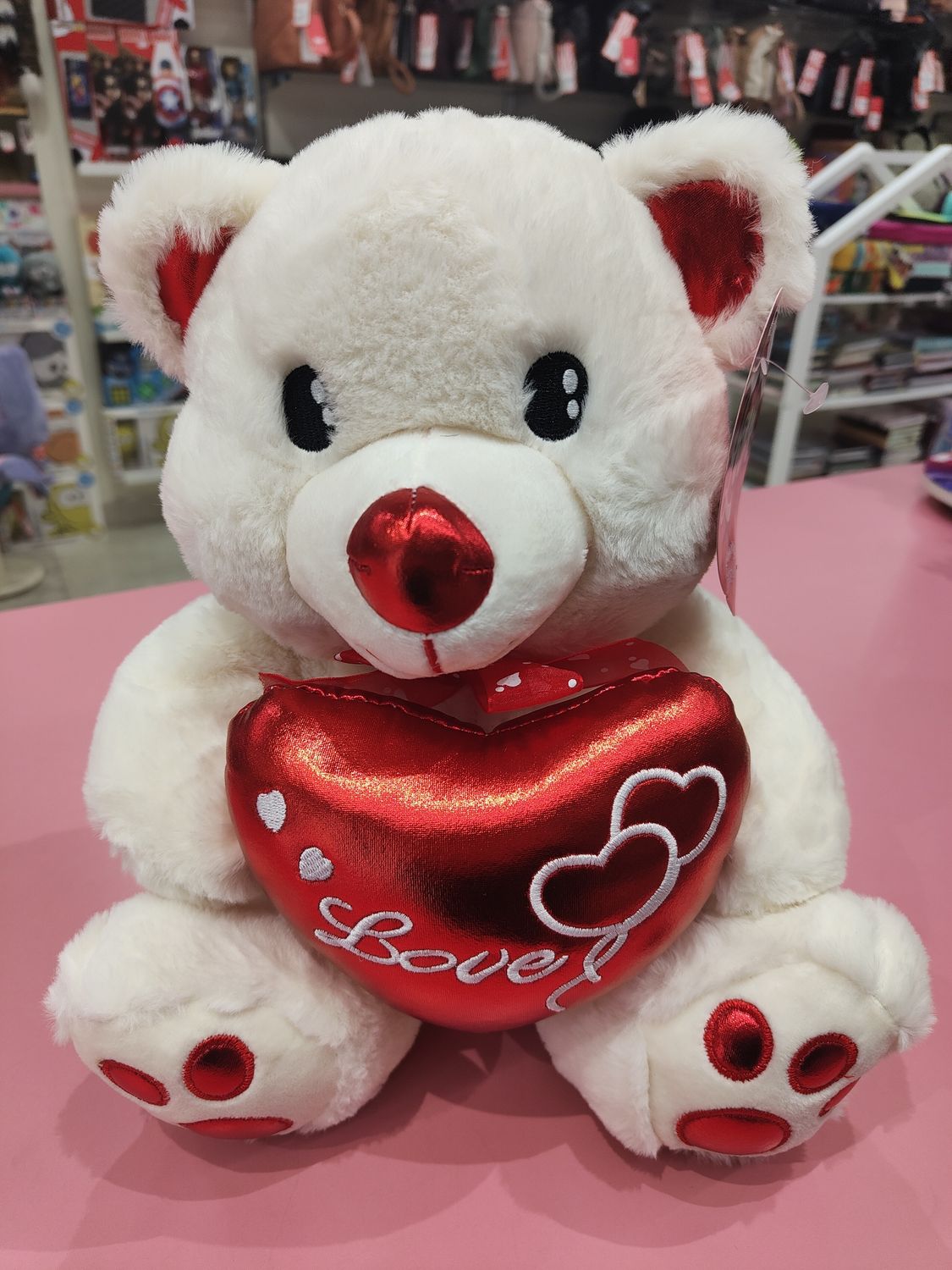 PELUCHE OSO CON CORAZÓN BRILLANTE 30 CM BLANCO ROMÁNTICO ENAMORADOS SAN VALENTÍN 