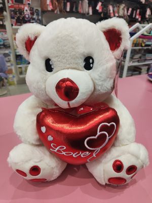 PELUCHE OSO CON CORAZÓN BRILLANTE 30 CM BLANCO ROMÁNTICO ENAMORADOS SAN VALENTÍN 