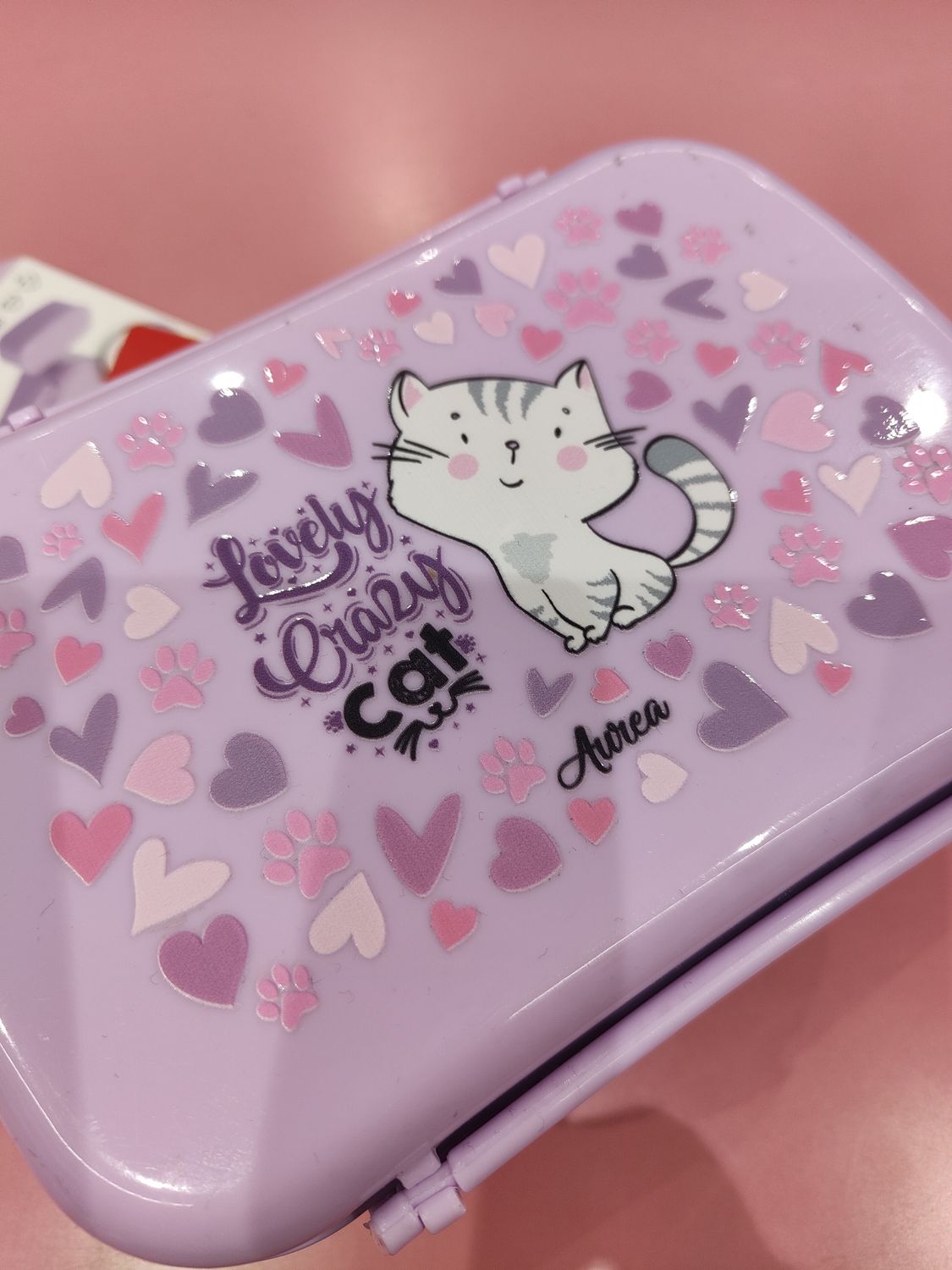 FIAMBRERA LUNCH BOX GATO CON PLACA REFRIGERANTE TUPPER Y CAJITA con enfriador GATITO CORAZONES LILA 