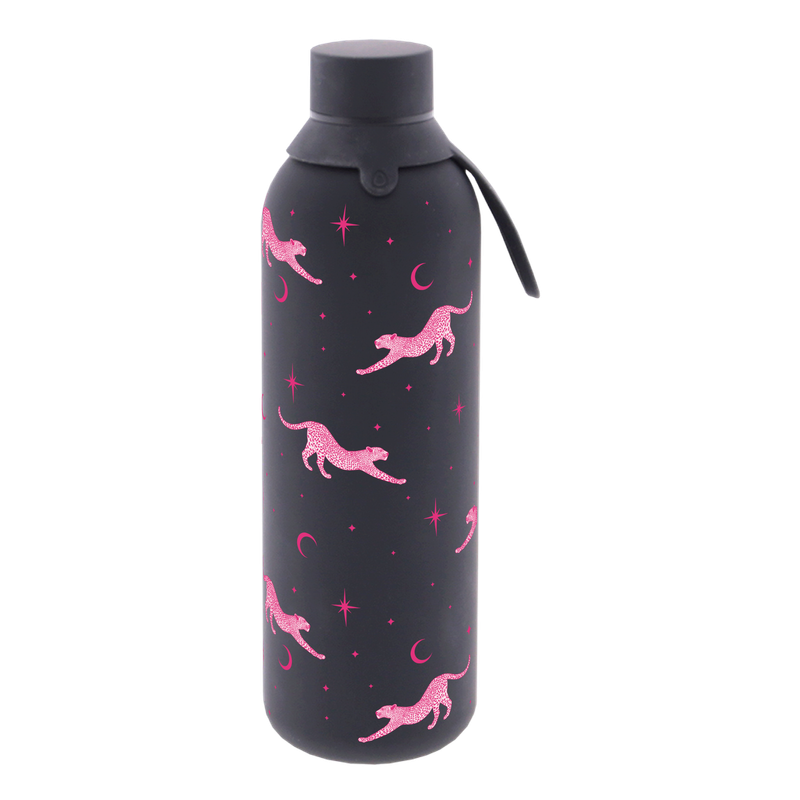 BOTELLA TÉRMICA  LEOPARDO NEGRA 750 ML AUREA acero inoxidable engomada CON RECUBRIMIENTO CERÁMICA Y DOBLE TAPÓN 