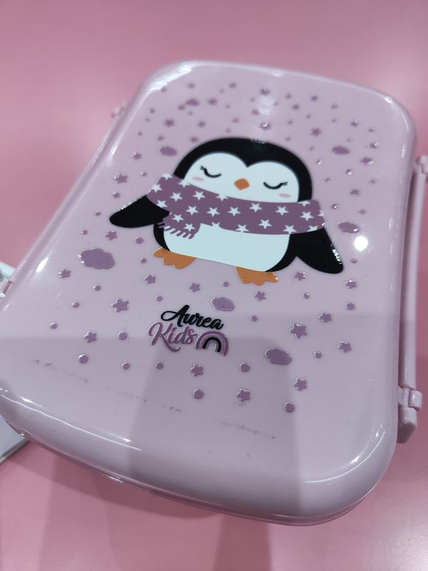 FIAMBRERA LUNCH BOX PINGÜINO ROSA CON TAPA REFRIGERANTE TUPPER CON CAJITA INTERIOR AUREA con enfriador 